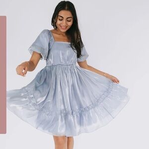 Dusty Blue Puff Sleeve Dress